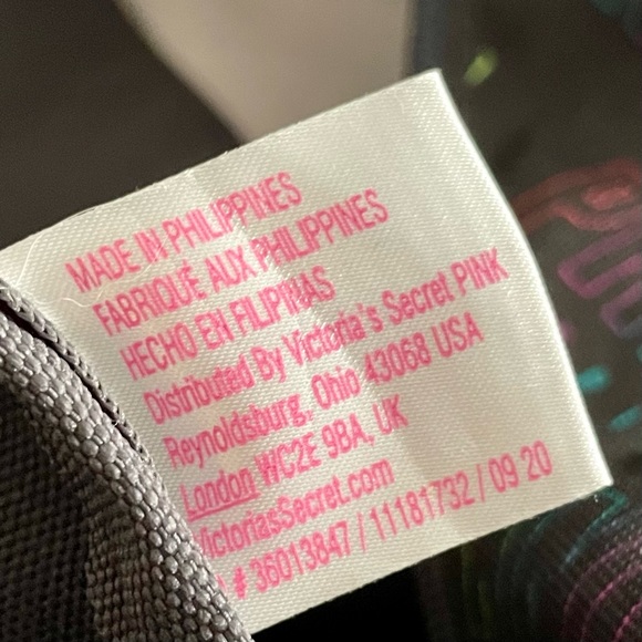 PINK Victoria’s Secret Black Zip Up Tote Bag Black Fluorescent Allover Logo - Picture 8 of 11